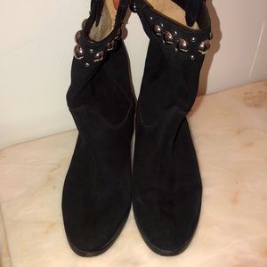 Michael Kors black suede ankle boot with silver decor